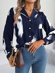 Printed Collared Neck Button Up Shirt - Flyclothing LLC