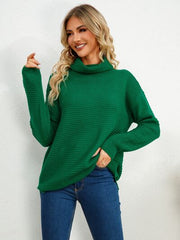 Slit Turtleneck Dropped Shoulder Sweater - Flyclothing LLC