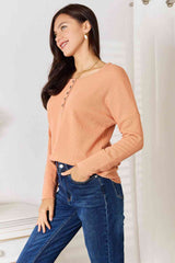 Basic Bae Half Button Long Sleeve Top - Flyclothing LLC