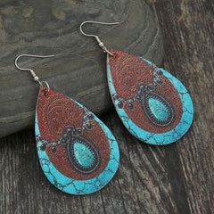 PU Leather Iron Hook Teardrop Earrings - Flyclothing LLC