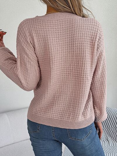 Cable-Knit Round Neck Long Sleeve Sweater - Flyclothing LLC