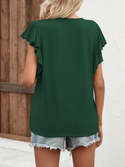 Notched Cap Sleeve T-Shirt - Trendsi