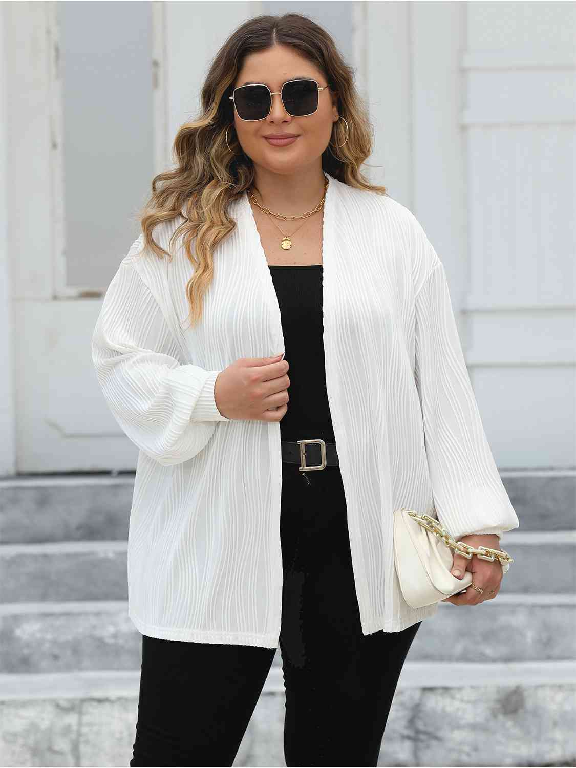 Plus Size Open Front Long Sleeve Cardigan - Flyclothing LLC