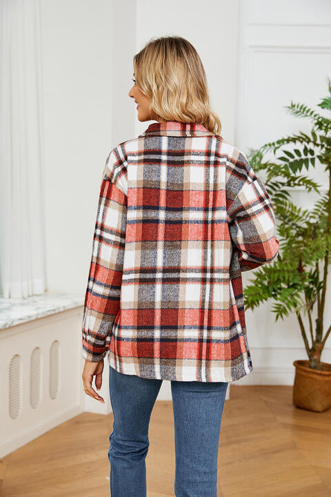 Collared Plaid Shacket - Flyclothing LLC