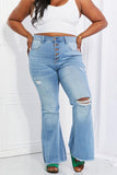 Vibrant MIU Full Size Jess Button Flare Jeans - Flyclothing LLC