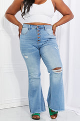 Vibrant MIU Full Size Jess Button Flare Jeans - Flyclothing LLC