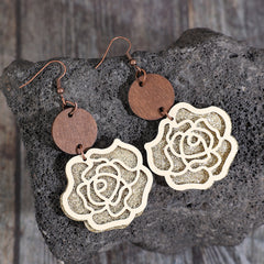 Wooden Alloy Rose Shape Dangle Earrings - Flyclothing LLC