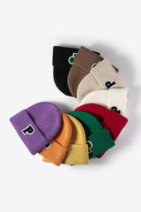 Letter Patch Cuffed Knit Beanie - Flyclothing LLC