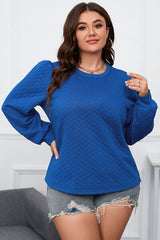 Plus Size Textured Round Neck Long Sleeve Top - Flyclothing LLC