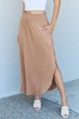 Doublju Comfort Princess Full Size High Waist Scoop Hem Maxi Skirt in Tan - Flyclothing LLC