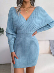 Rib-Knit Dolman Sleeve Sweater Dress - Flyclothing LLC