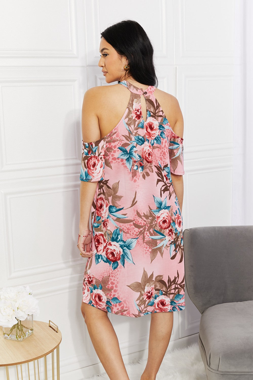 Sew In Love Full Size Fresh-Cut Flowers Cold-Shoulder Dress - Flyclothing LLC