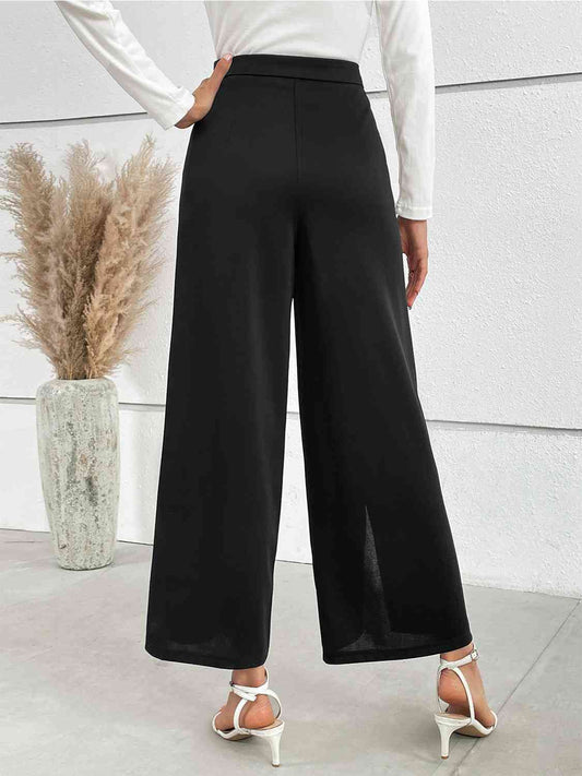 Chain Detail Slit Straight Pants - Flyclothing LLC