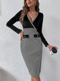 Surplice Neck Houndstooth Dress