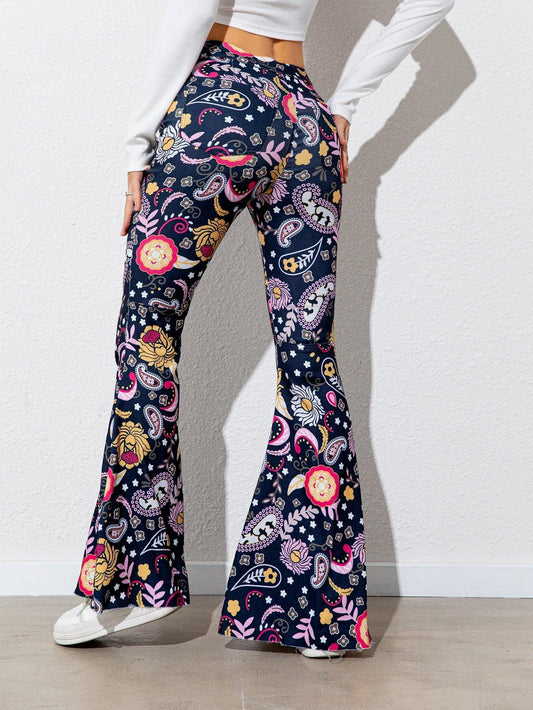 Floral High Waist Flare Leg Pants - Flyclothing LLC