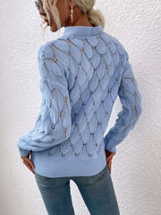 Openwork Cutout Dropped Shoulder Sweater - Flyclothing LLC