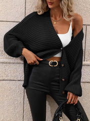 Button Down Horizontal-Ribbing Longline Cardigan - Flyclothing LLC