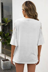 Ruffled Cutout Round Neck Half Sleeve T-Shirt - Flyclothing LLC