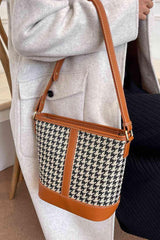 Houndstooth PU Leather Shoulder Bag - Trendsi