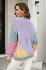 Color Block Round Neck Drop Shoulder Sweater - Flyclothing LLC