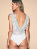 Sequin Surplice Sleeveless Bodysuit - Flyclothing LLC