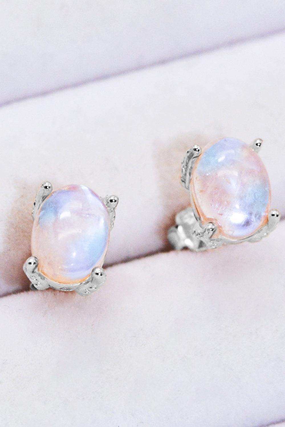 Natural Moonstone 4-Prong Stud Earrings - Flyclothing LLC