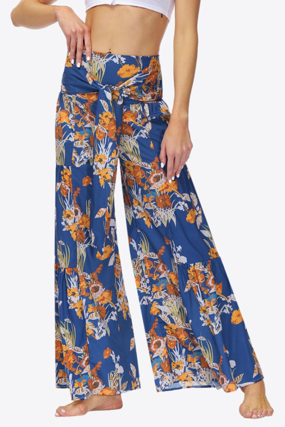 Patterned Tie Banded Waist Low Rise Culottes