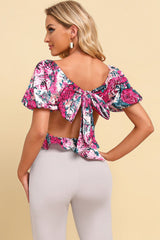 Floral Tied Cropped Peplum Blouse - Flyclothing LLC