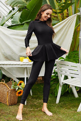 Mock Neck Long Sleeve One-Piece Swimwear - Flyclothing LLC