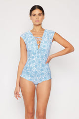 Marina West Swim Bring Me Flowers V-Neck One Piece Swimsuit In Thistle Blue - Trendsi