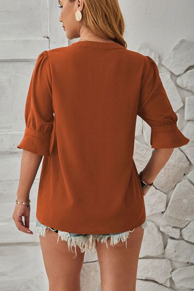 Notched Half Sleeve T-Shirt - Flyclothing LLC