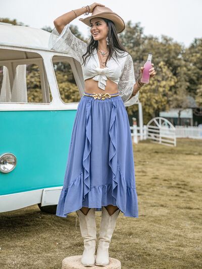 High Waist Ruffle Trim Skirt - Flyclothing LLC