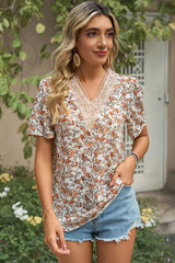 Floral V-Neck Short Sleeve T-Shirt - Flyclothing LLC