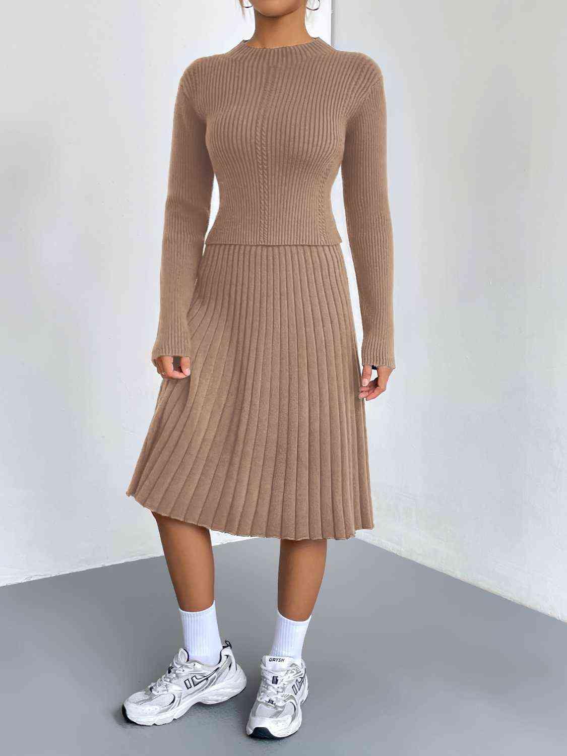 Rib-Knit Sweater and Skirt Set - Trendsi