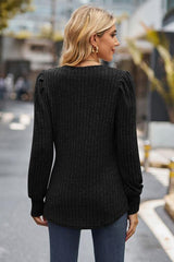 Ribbed Round Neck Long Sleeve Knit Top - Trendsi