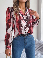 Printed Button Up Long Sleeve Shirt - Flyclothing LLC