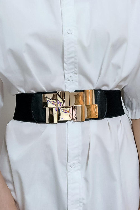 Geometric Buckle Elastic Wide Belt - Flyclothing LLC