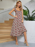 Printed Ruffled Sleeveless Midi Dress - Flyclothing LLC