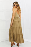 Zenana Full Size Spaghetti Strap Tiered Dress with Pockets in Khaki - Flyclothing LLC