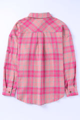 Plaid Button Up Dropped Shoulder Shirt - Flyclothing LLC