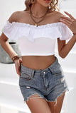 Off-Shoulder Ruffled Cropped Top - Trendsi