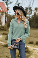 Collared Neck Cable-Knit Long Sleeve Blouse - Flyclothing LLC