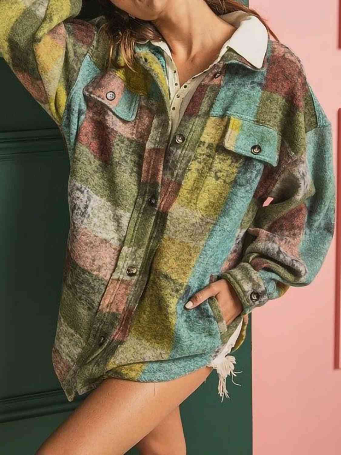 Plaid Dropped Shoulder Shirt Jacket – Flyclothing LLC