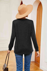 Buttoned Notched Neck Long Sleeve Top - Flyclothing LLC