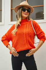 Cable-Knit Turtle Neck Long Sleeve Sweater - Trendsi