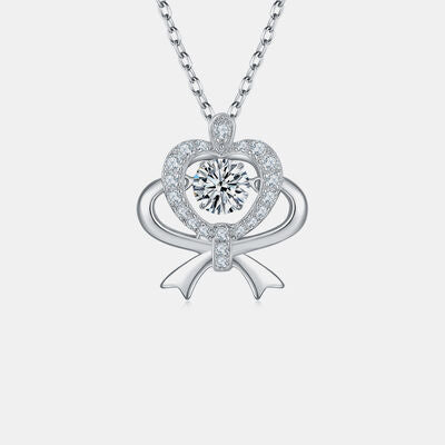 Moissanite 925 Sterling Silver Bow & Heart Necklace - Flyclothing LLC