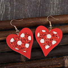 Sequin Heart Leather Drop Earrings - Flyclothing LLC