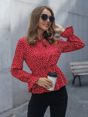 Printed Flounce Sleeve Peplum Blouse - Flyclothing LLC