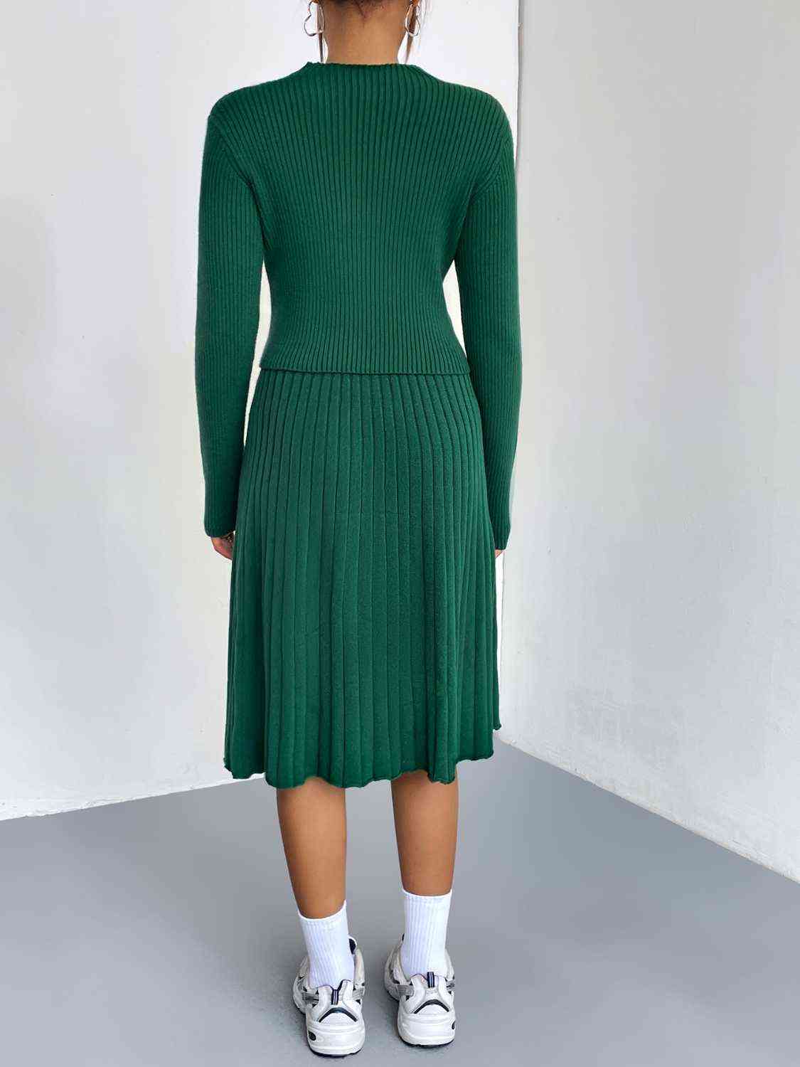 Rib-Knit Sweater and Skirt Set - Trendsi