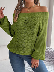 Openwork Off-Shoulder Long Sleeve Sweater - Flyclothing LLC